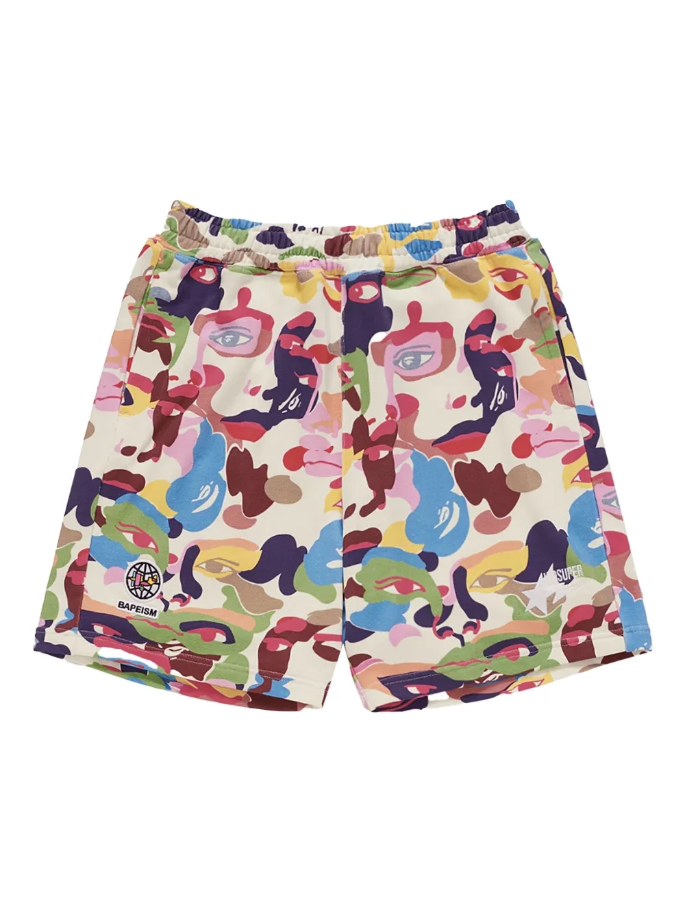 A BATHING APE x KIDSUPER camouflage-print track shorts front